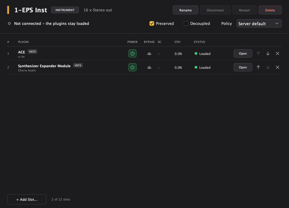 Instance view with the slot table