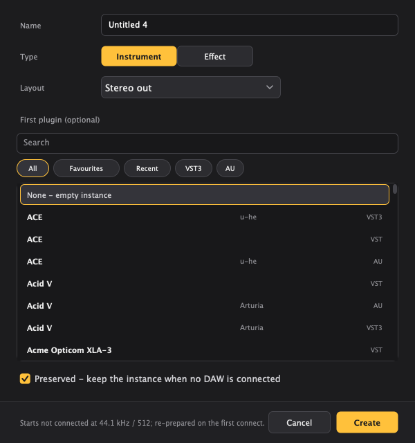 New Instance dialog