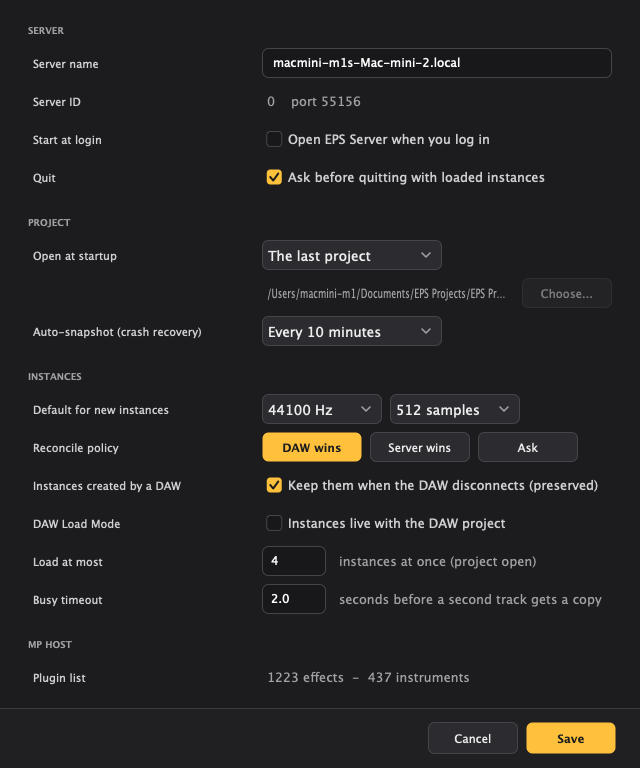 Settings window